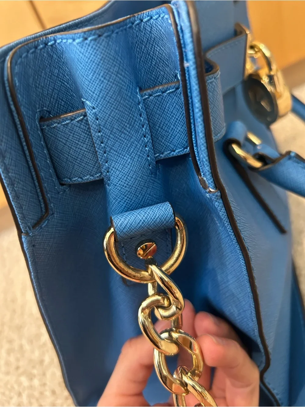 Michael Kors Electric Blue Saffiano Satchel with Gold Accent